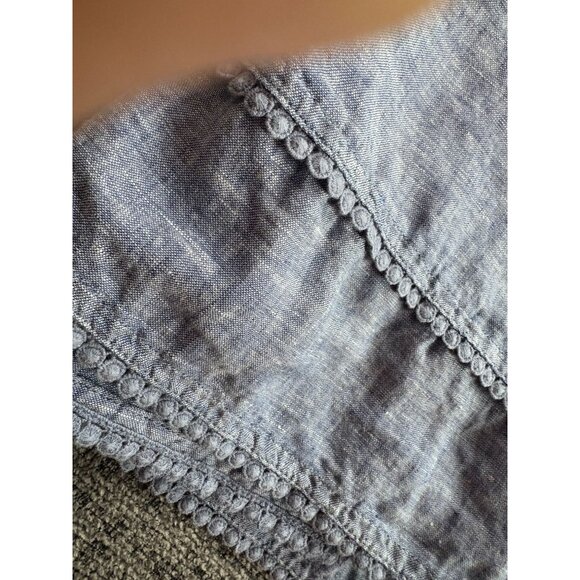 Garnet Hill Womens Blue Sleeveless Linen Top Size 6 V-Neck Pintuck Detail - Picture 6 of 7